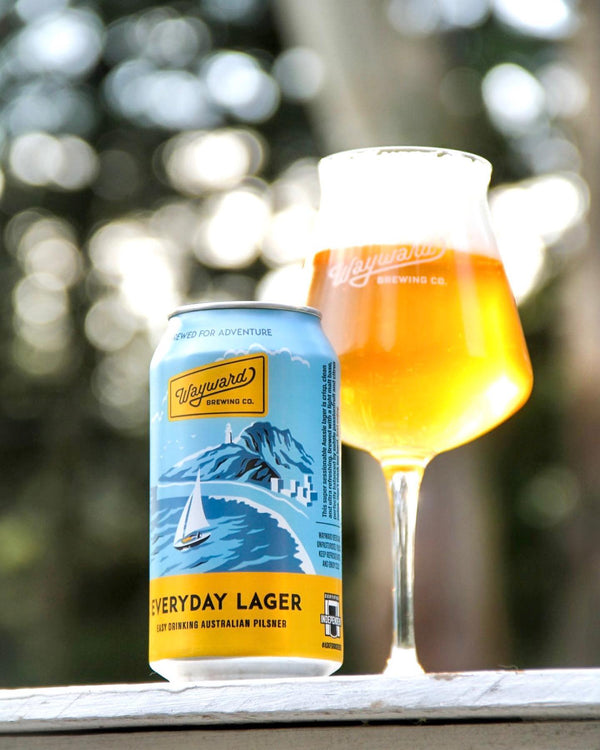 Everyday Lager can next to a full pint
