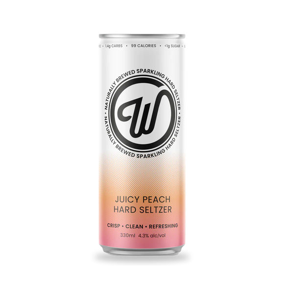W Seltzer Juicy Peach can