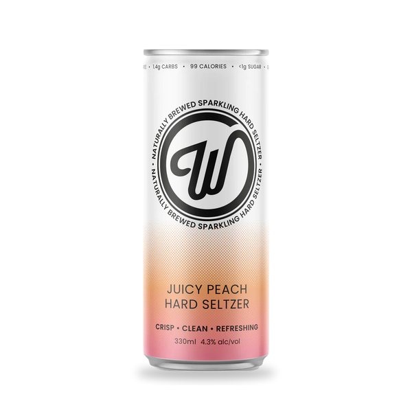 W Seltzer Juicy Peach can